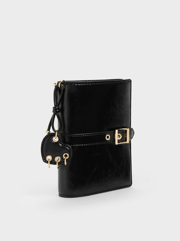 Rey Heart Belted Passport Holder, Black, hi-res
