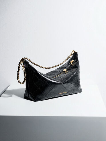 Duo Quilted Shoulder Bag, Black, hi-res