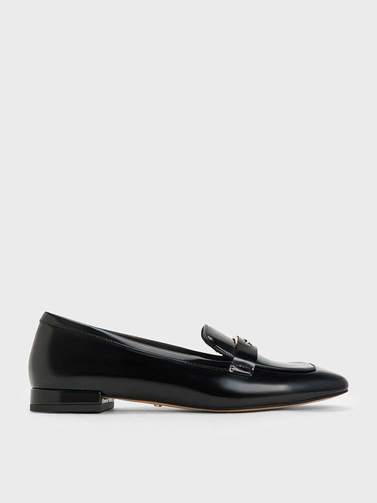 Leather Penny Square-Toe Loafers, Black Box, hi-res
