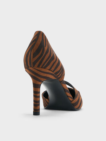 Zebra-Print Asymmetric-Strap D’Orsay Stiletto Pumps, Animal Print Natural, hi-res