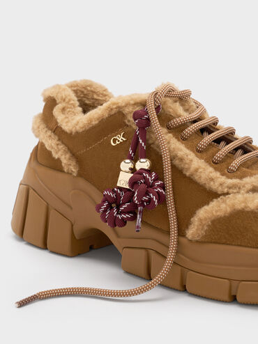 Yunna Suede & Faux Shearling Chunky Sneakers, Brown, hi-res