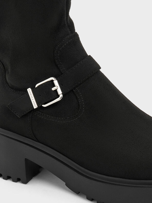 Evan Faux Suede Platform Ankle Boots, Black Textured, hi-res