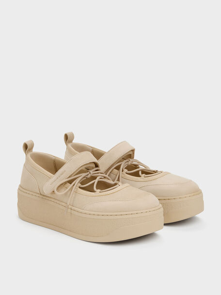 Faux Suede Mary Jane Platform Sneakers, Beige, hi-res
