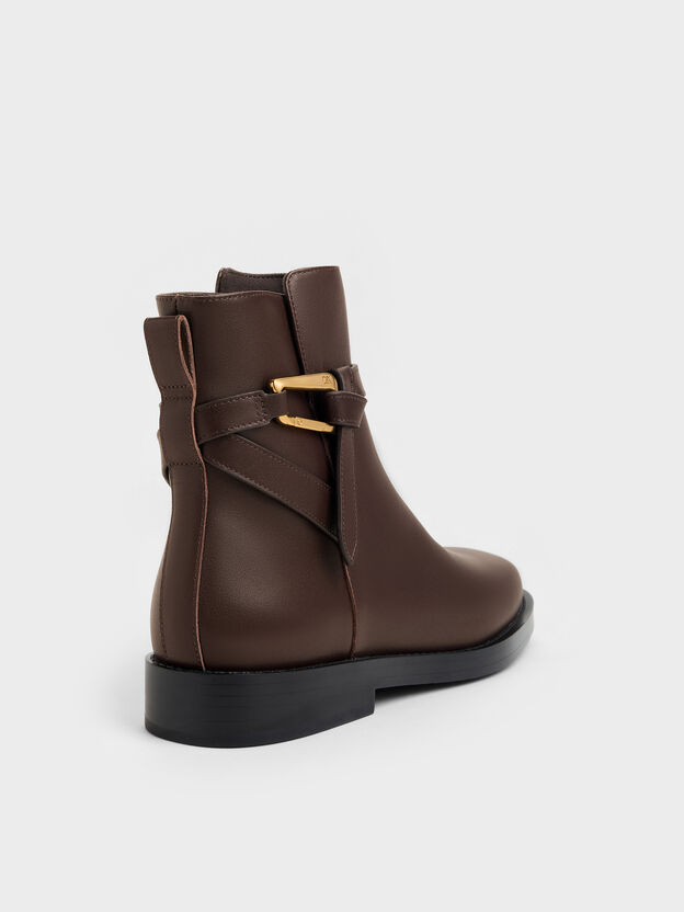 Daena Leather Metallic-Accent Ankle Boots, Dark Brown, hi-res