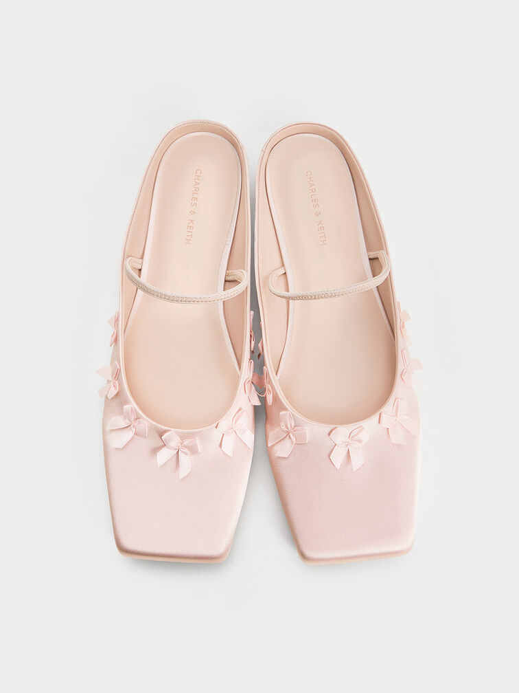 Satin Bow Square-Toe Mules, Blush, hi-res