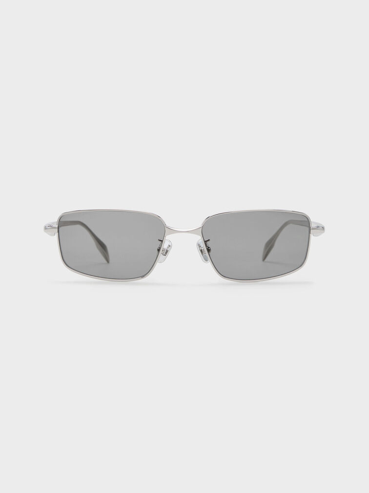 Celestia Rectangular Clear Sunglasses, Silver, hi-res