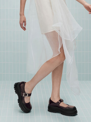 Darra Ridged-Sole Platform Mary Janes, Burgundy, hi-res