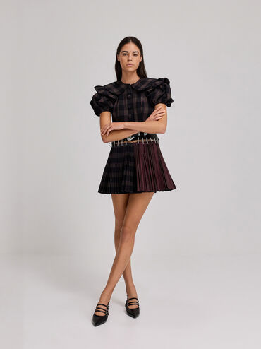 Patent Triple-Strap Pointed-Toe Kitten-Heel Slingback Pumps, Black Patent, hi-res