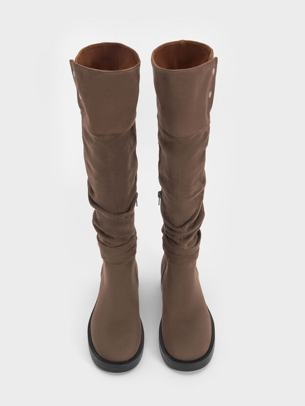 Eilis Faux Suede Thigh-High Boots, Dark Brown Textured, hi-res