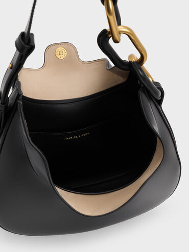 Kora Metallic-Accent Moon Bag, Black, hi-res