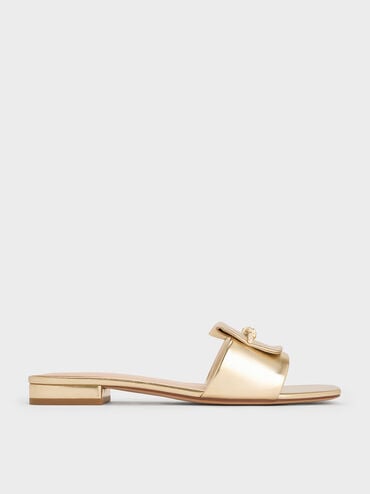 Metallic Knotted Accent Slide Sandals, Light Gold, hi-res
