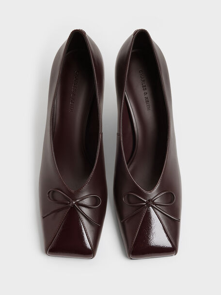 Contrast-Panel Bow Pumps, Dark Brown, hi-res