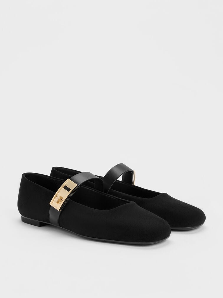 Lando Faux Suede Mary Jane Flats, Black2, hi-res
