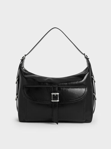 Bryna Belted Hobo Bag, Noir, hi-res