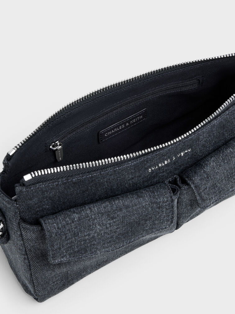 Rachel Denim Front-Pocket Chain Shoulder Bag, Denim Blue, hi-res