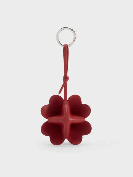Four-Leaf Clover Heart Charm, Tomato Red, hi-res