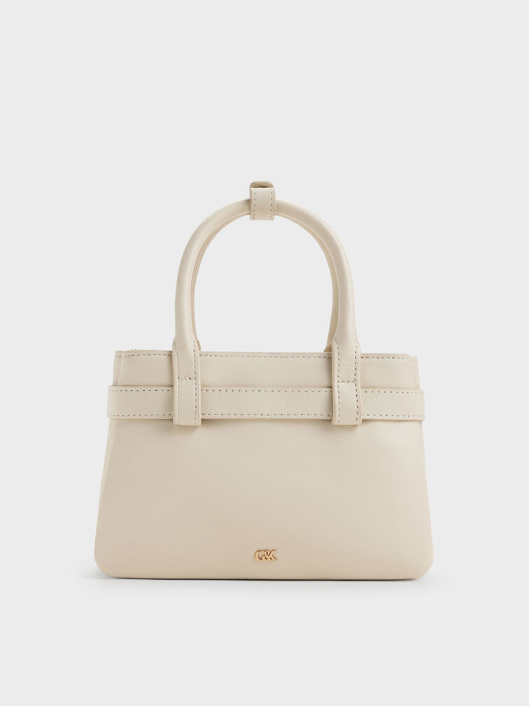 Jody Leather Belted Tote Bag, Chalk, hi-res