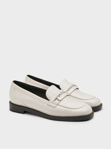 Braided-Chain Metallic-Accent Loafers, Chalk, hi-res