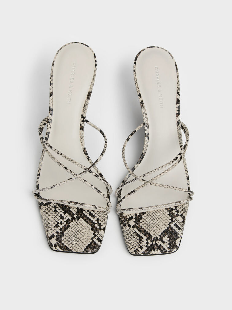 Snake-Print Strappy Heeled Sandals, Animal Print Natural, hi-res