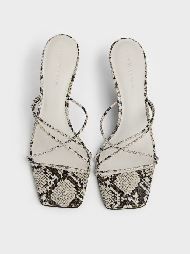 Snake-Print Strappy Heeled Sandals, Animal Print Natural, hi-res
