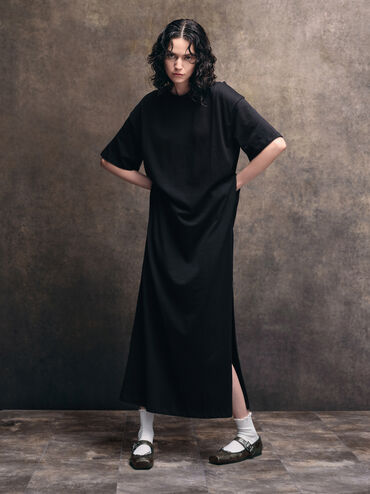 Myler Crinkle-Effect Bow Square-Toe Buckled Mary Janes, Dark Brown, hi-res