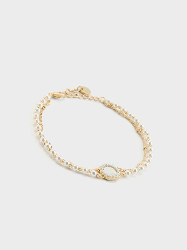 Pearl & Gemstone Double-Chain Bracelet, White, hi-res