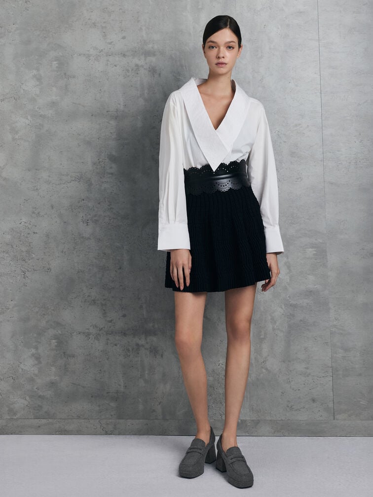 Felt Platform Block-Heel Loafer Pumps, Grey, hi-res