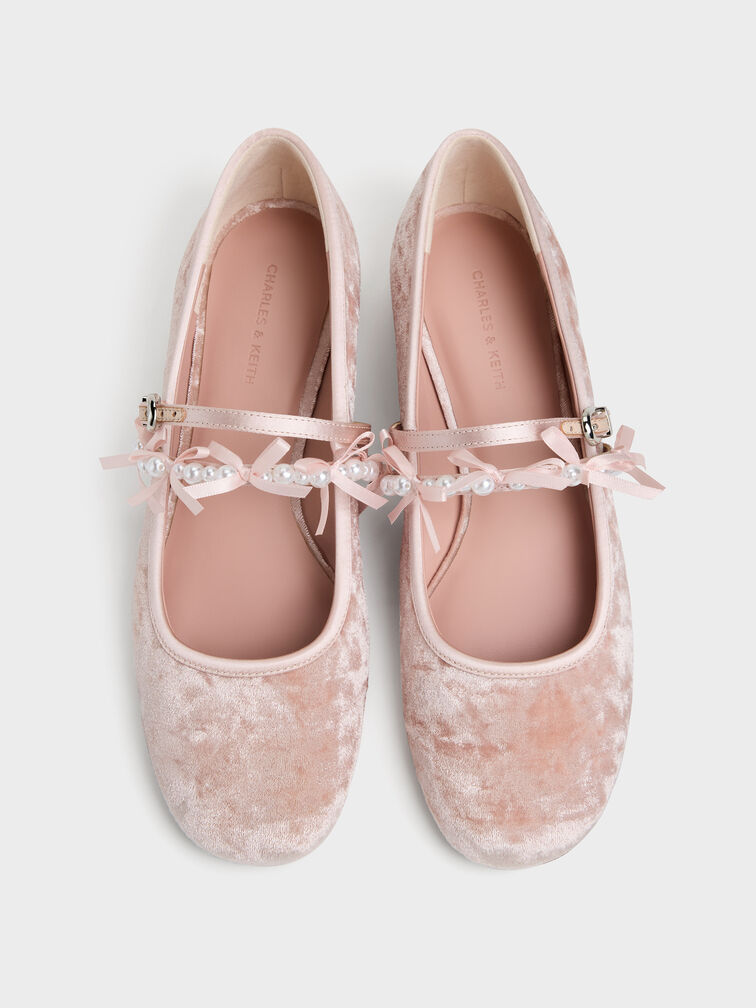 Noelie Velvet & Satin Pearl-Bow Mary Janes, Pink, hi-res