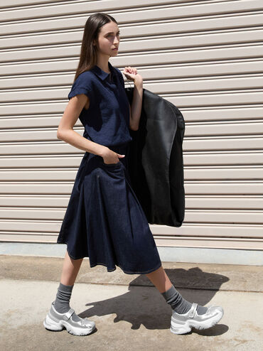 Satin Bow Two-Tone Mary Jane Sneakers, Silver, hi-res