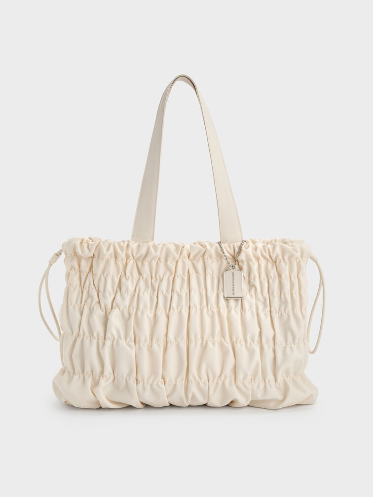 Klio Nylon Ruched Tote Bag, Cream, hi-res