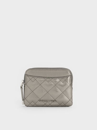 Duo Metallic Quilted Card Holder, Pewter, hi-res