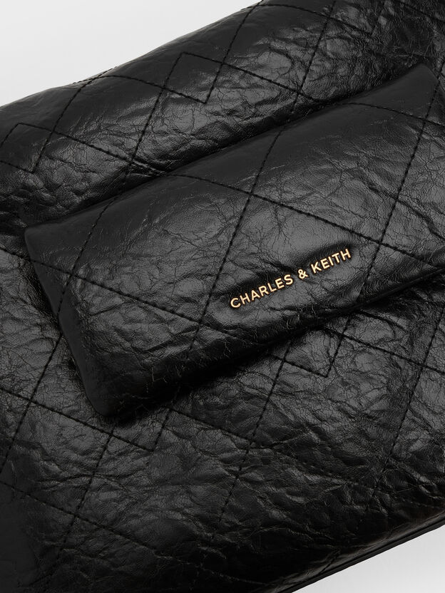Duo Quilted Front-Pocket Hobo Bag, Black, hi-res