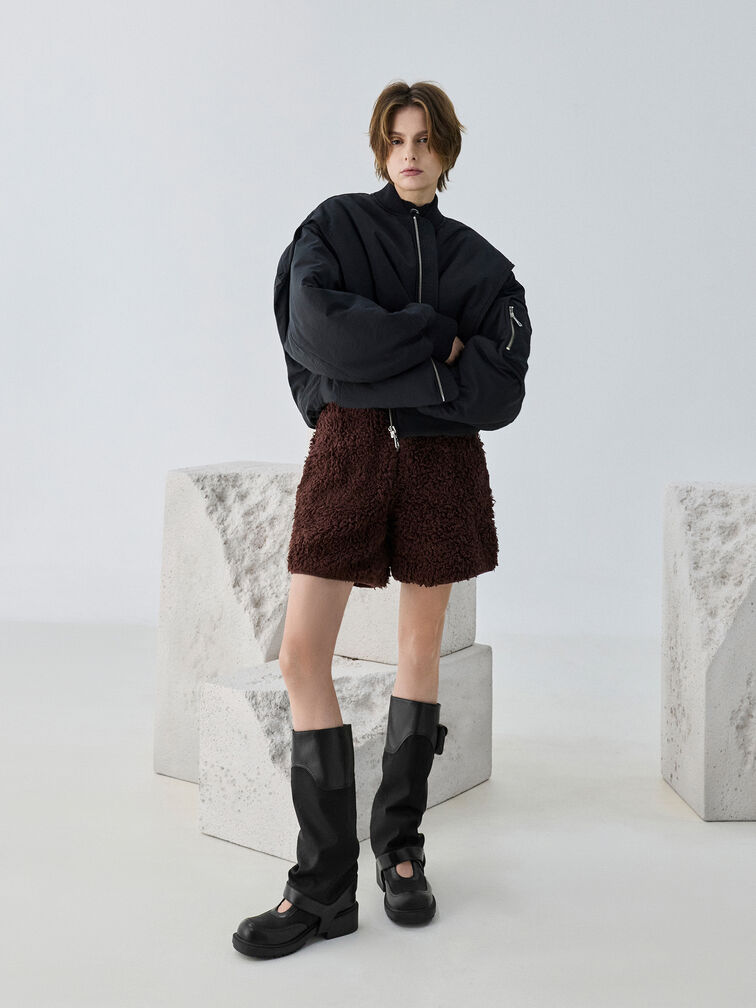 Convertible Ruched Knee-High Boots, Black, hi-res