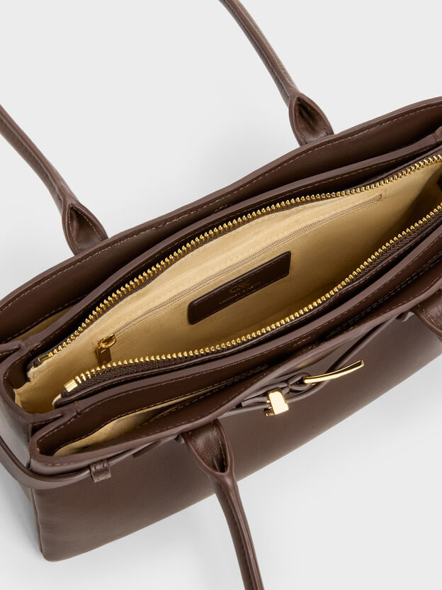 Jody Leather Belted Shoulder Bag, Dark Brown, hi-res