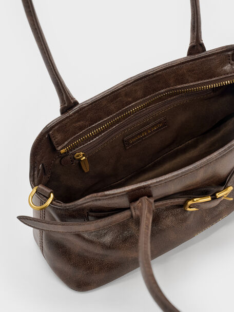 Victoria Studded Belted Shoulder Bag, Distressed Coffee, hi-res