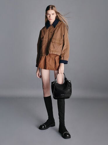 Mini Sianna Crinkle-Effect Slouchy Tote Bag, Noir, hi-res