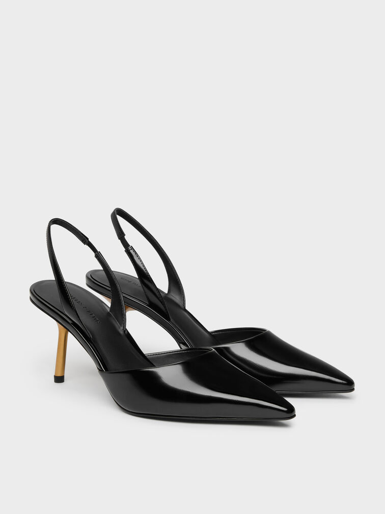 Pointed Slant-Heel Slingback Pumps, Black Box, hi-res