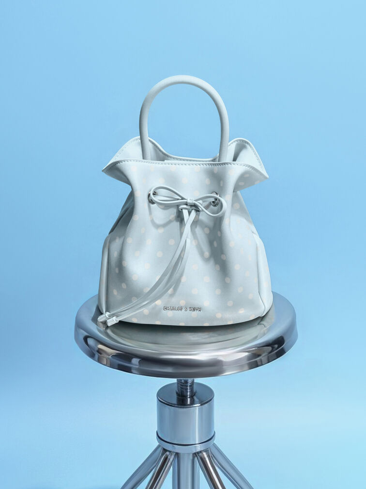 Hazel Polka-Dot Bow Bucket Bag, Sea Salt Blue, hi-res