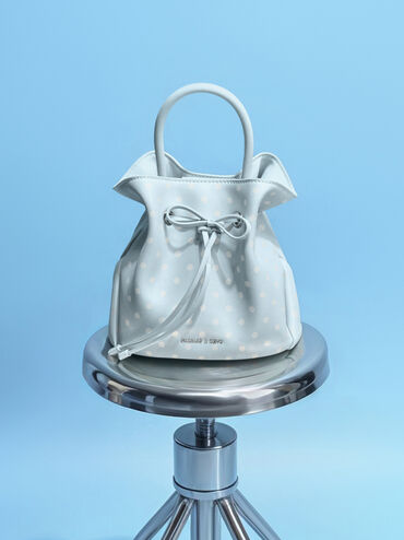 Hazel Polka-Dot Bow Bucket Bag, Sea Salt Blue, hi-res