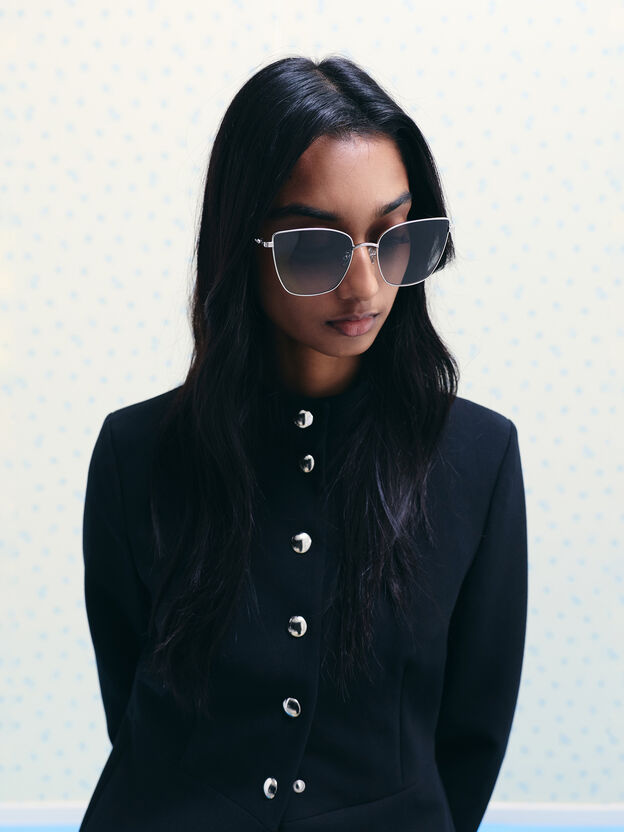 Livonia Crystal Square Sunglasses, Silver, hi-res