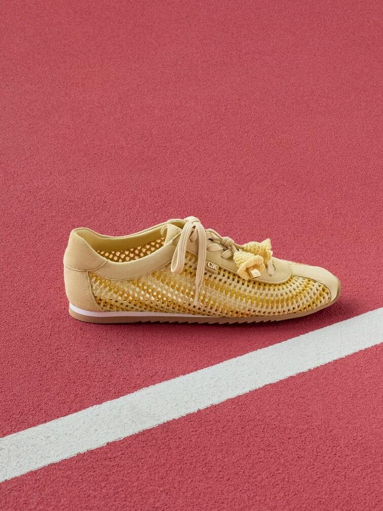 Jace Crochet & Suede Flower Sneakers, Yellow, hi-res