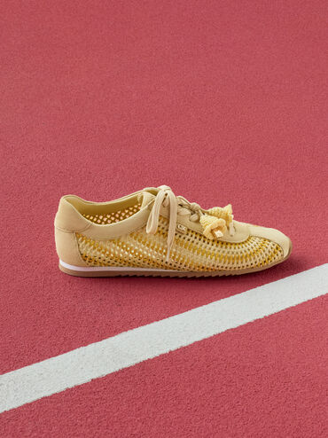 Jace Crochet & Suede Flower Sneakers, Yellow, hi-res
