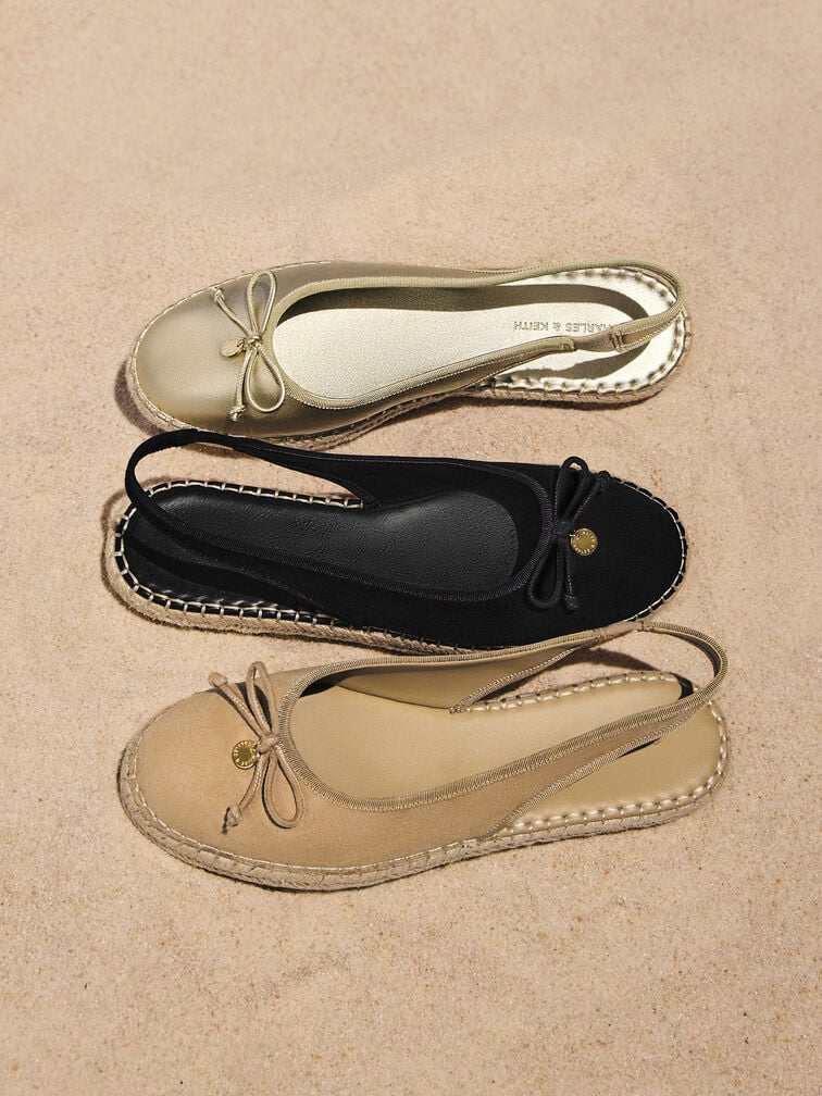 Faux Suede Bow Slingback Espadrilles, Sand, hi-res