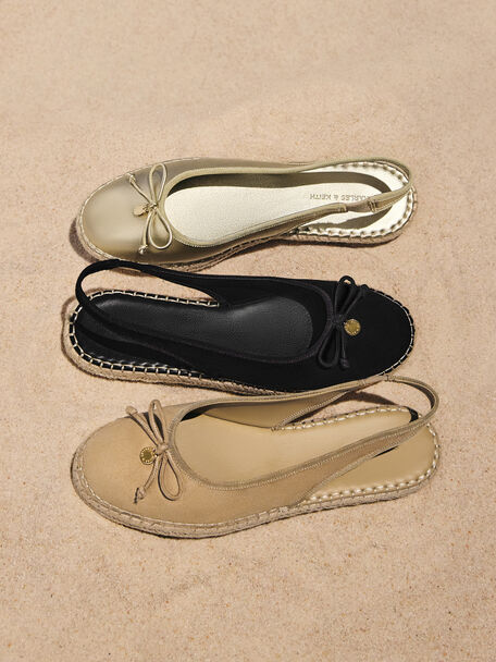 Faux Suede Bow Slingback Espadrilles, Sand, hi-res