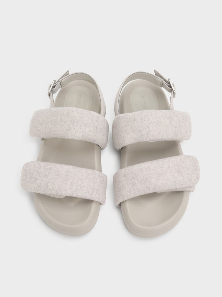 Felt Quilted Double-Strap Slingback Sandals, Light Grey, hi-res