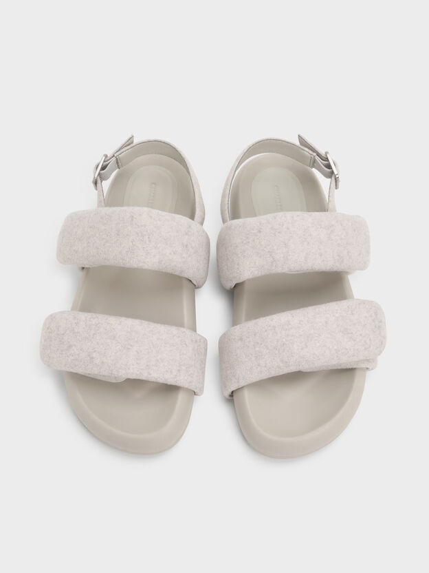 Felt Quilted Double-Strap Slingback Sandals, Light Grey, hi-res
