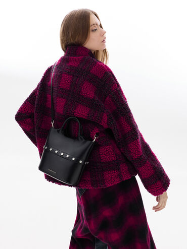 Bobbie Studded Convertible Two-Way Bucket Bag, Noir, hi-res