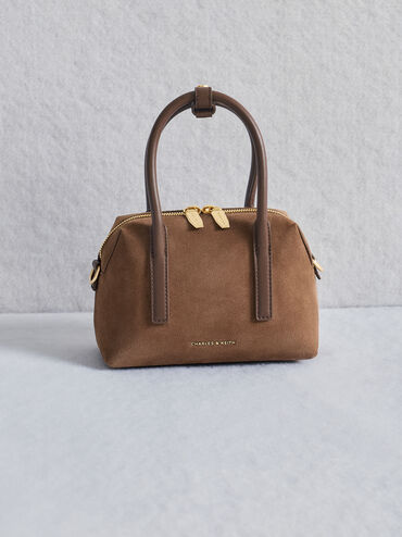 Deyna Recycled Suede Bowling Bag, Mocha Brown, hi-res