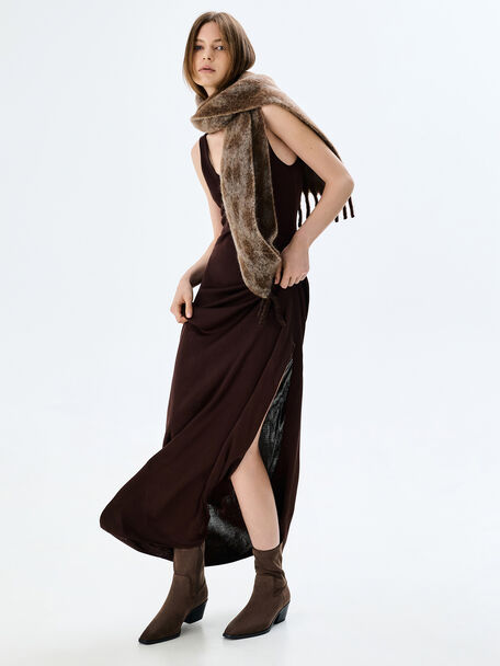 Faux Suede Tapered Ankle Boots, Dark Brown Textured, hi-res