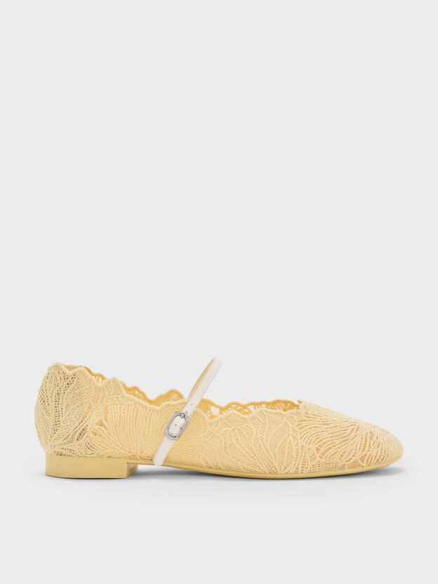 Meja Floral Mary Jane Flats, Yellow, hi-res